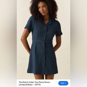 VETTA- The Notch Collar Two Piece Dress - Limited Edition. Textured Navy.